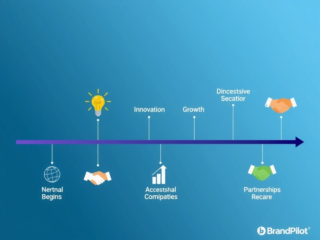 A timeline infographic illustrating BrandPilot's growth and key milestones over the years.
