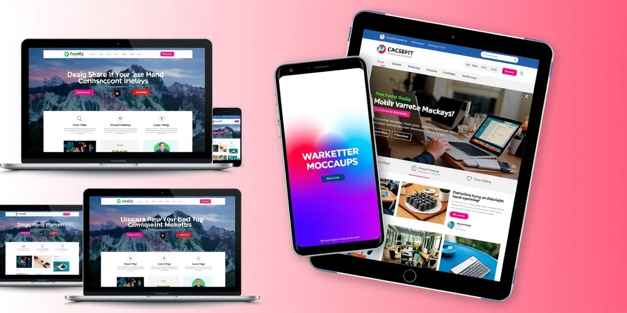 A collage of diverse digital marketing project mockups including a website, a mobile app, social media posts, and an advertisement, all interconnected visually.