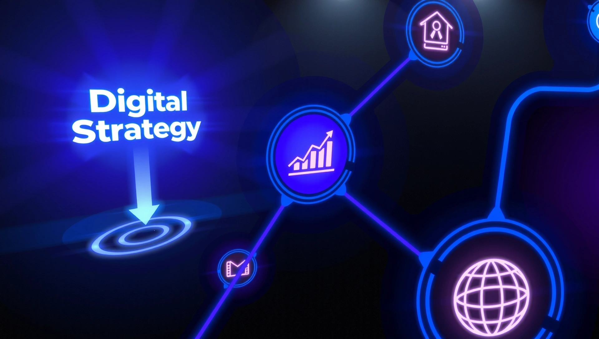 Abstract digital strategy visualization with glowing lines connecting data points