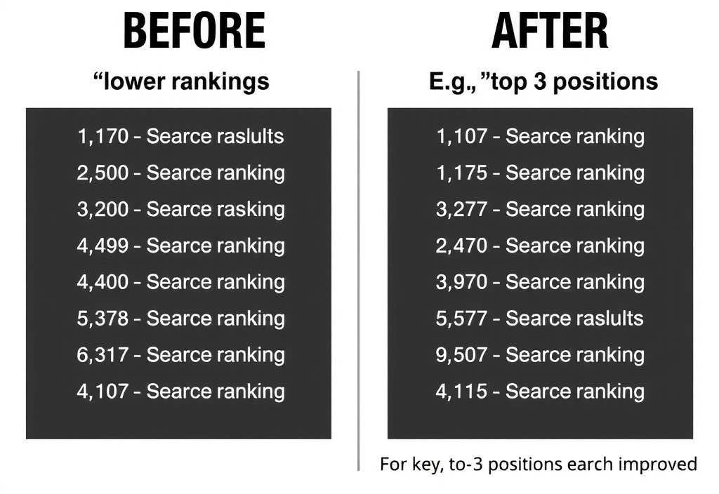 Before and after comparison of search engine results page (SERP) rankings