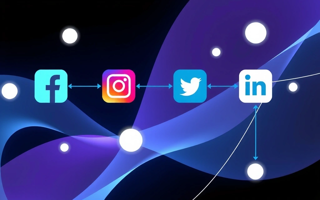 Diverse social media icons floating over a digital landscape